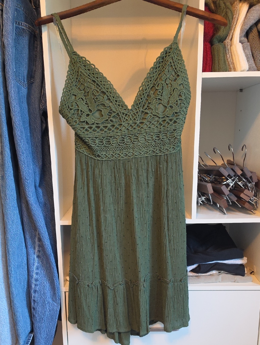 Xtraordinary Olive Green Crochet Mini Dress